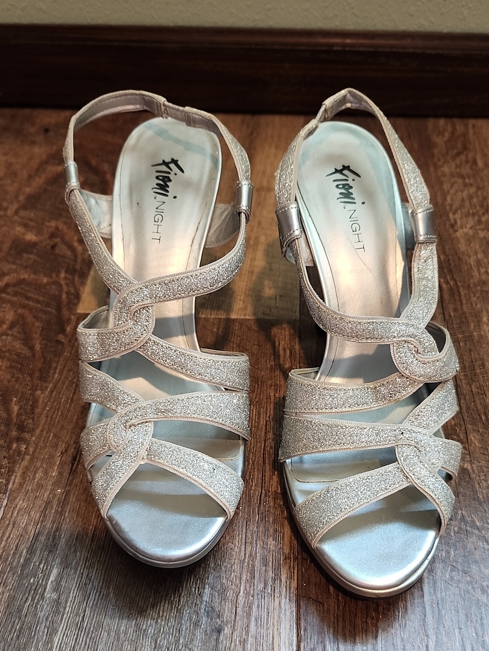FIONI Clothing Silver Glitter Strappy Slingback Heels